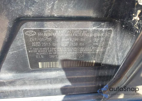 2009 Hyundai Sonata Gls из США, поврежденный, VIN 5NPET46C09H527008